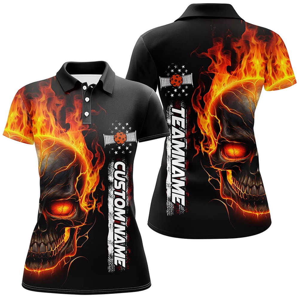 Flame Skull American Flag Custom Team Pickleball Shirts For Women, Patriotic Pickleball Polo Shirts, Pickleball Polo Shirts Flame Skull American Flag Custom Team Pickleball Shirts For Women, Patriotic Pickleball Polo Shirts, Pickleball Polo Shirts