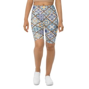 Floral Tile Print Biker Shorts, Biker Shorts&hellip;