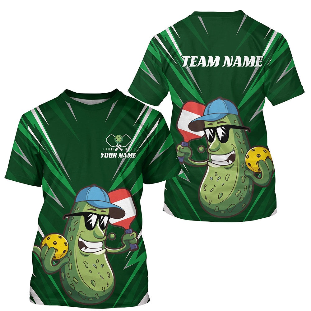 Funny Pickle Playing Pickleball Custom Cute Funny Pickleball T-Shirts For Men, Green Pickleball Team Shirts Outfits