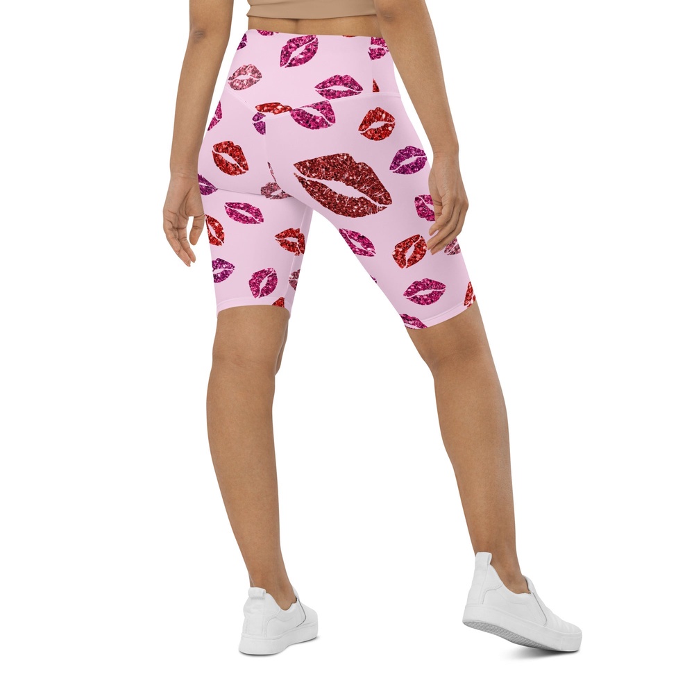 Glitter Print Kisses Biker Shorts, Biker Shorts For Mom, Shorts Mother’s Day, Mother Day Gift