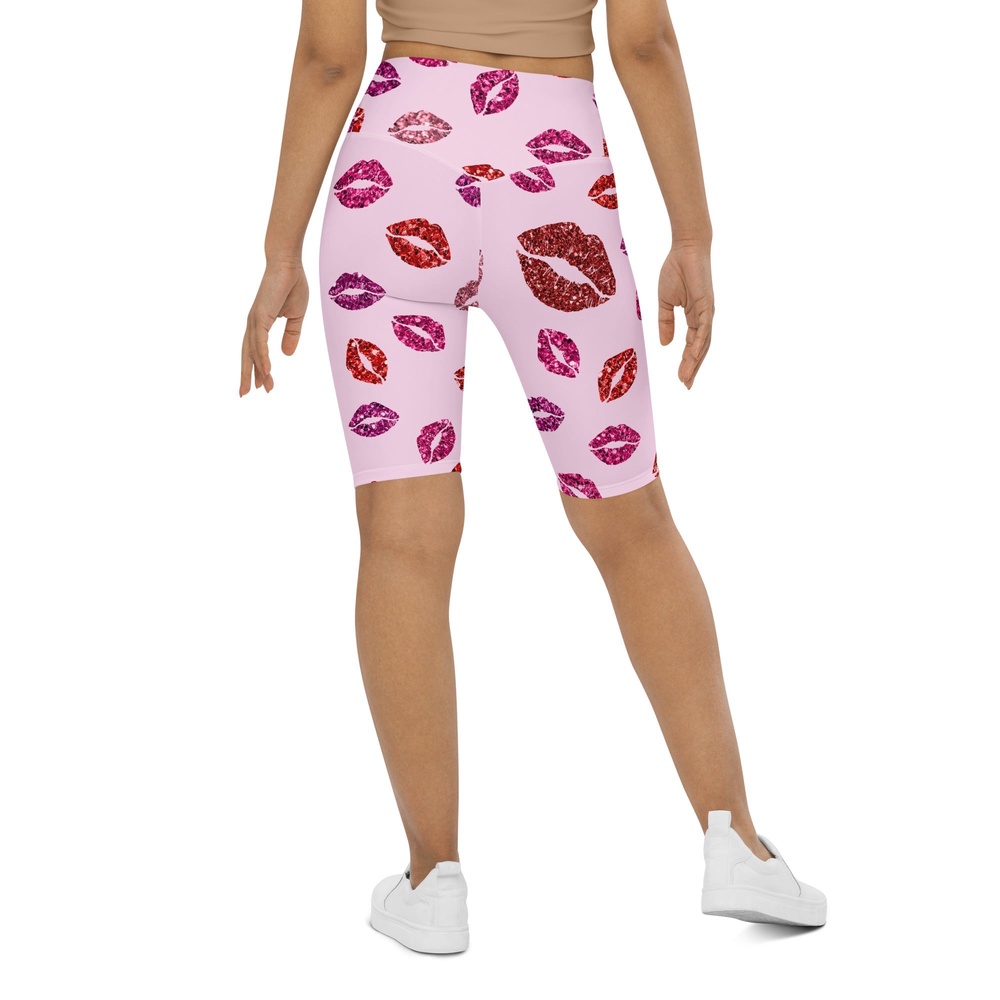 Glitter Print Kisses Biker Shorts, Biker Shorts For Mom, Shorts Mother’s Day, Mother Day Gift
