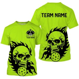 Lime Green Custom Flame Skull Pickleball T-Shirts&hellip;