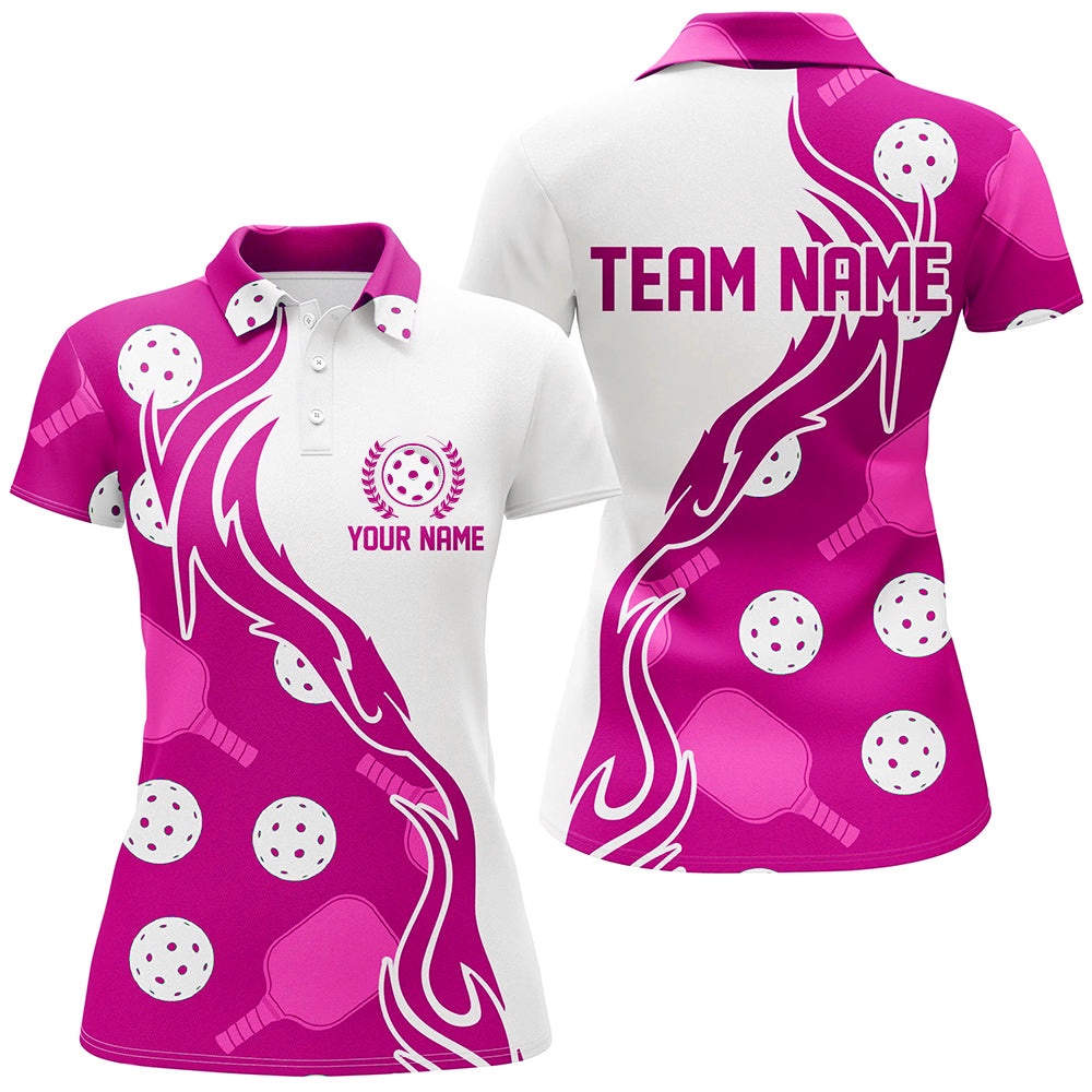 Pickleball Ball And Paddles Custom Pickleball Shirts for ladies, Casual Pickleball Polo Tops Pink, Pickleball Polo Shirts