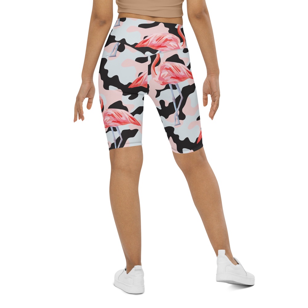 Pink Flamingo Camo Biker Shorts, Biker Shorts For Mom, Shorts Mother’s Day, Mother Day Gift