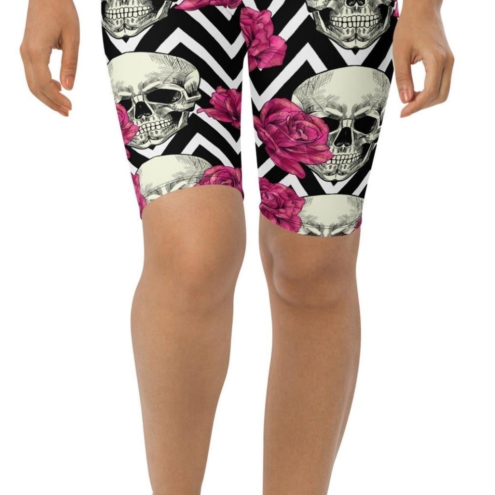 Pink Roses and Skulls Biker Shorts, Biker Shorts For Mom, Shorts Mother’s Day, Mother Day Gift
