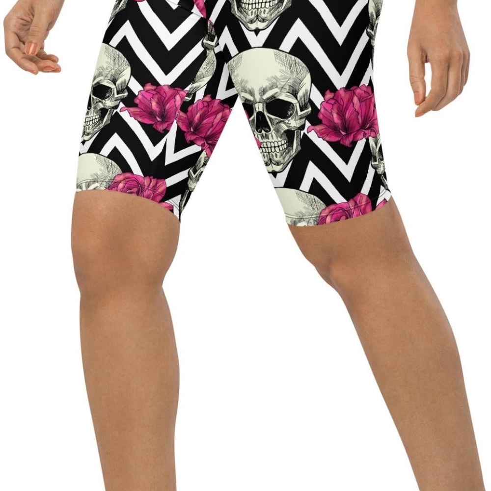 Pink Roses and Skulls Biker Shorts, Biker Shorts For Mom, Shorts Mother’s Day, Mother Day Gift
