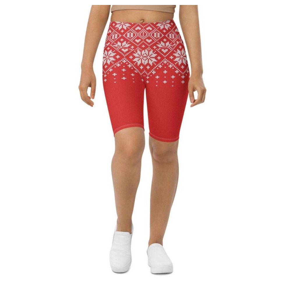 Red Knitted Print Christmas Biker Shorts, Biker Shorts For Mom, Shorts Mother’s Day, Mother Day Gift