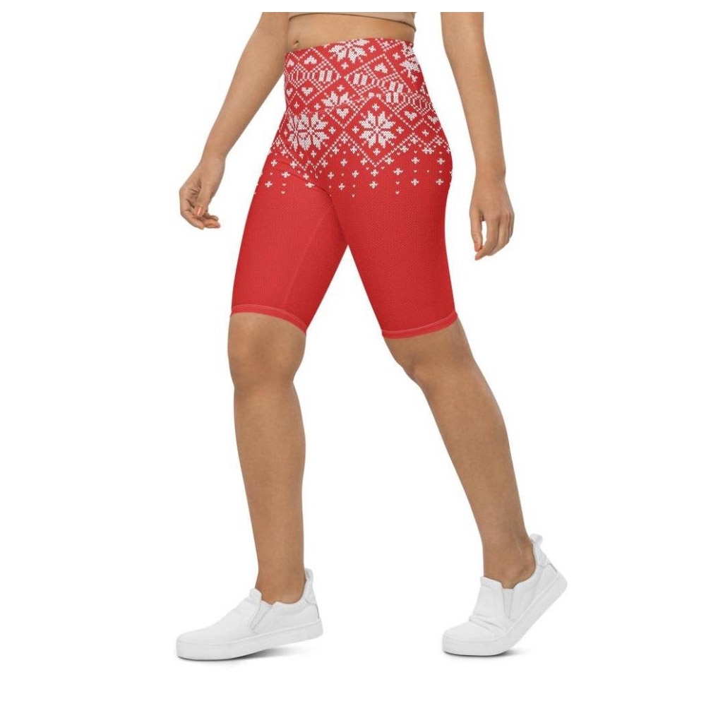 Red Knitted Print Christmas Biker Shorts, Biker Shorts For Mom, Shorts Mother’s Day, Mother Day Gift