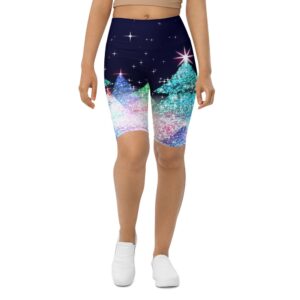 Shimmery Christmas Tree Print Biker Shorts, Biker&hellip;