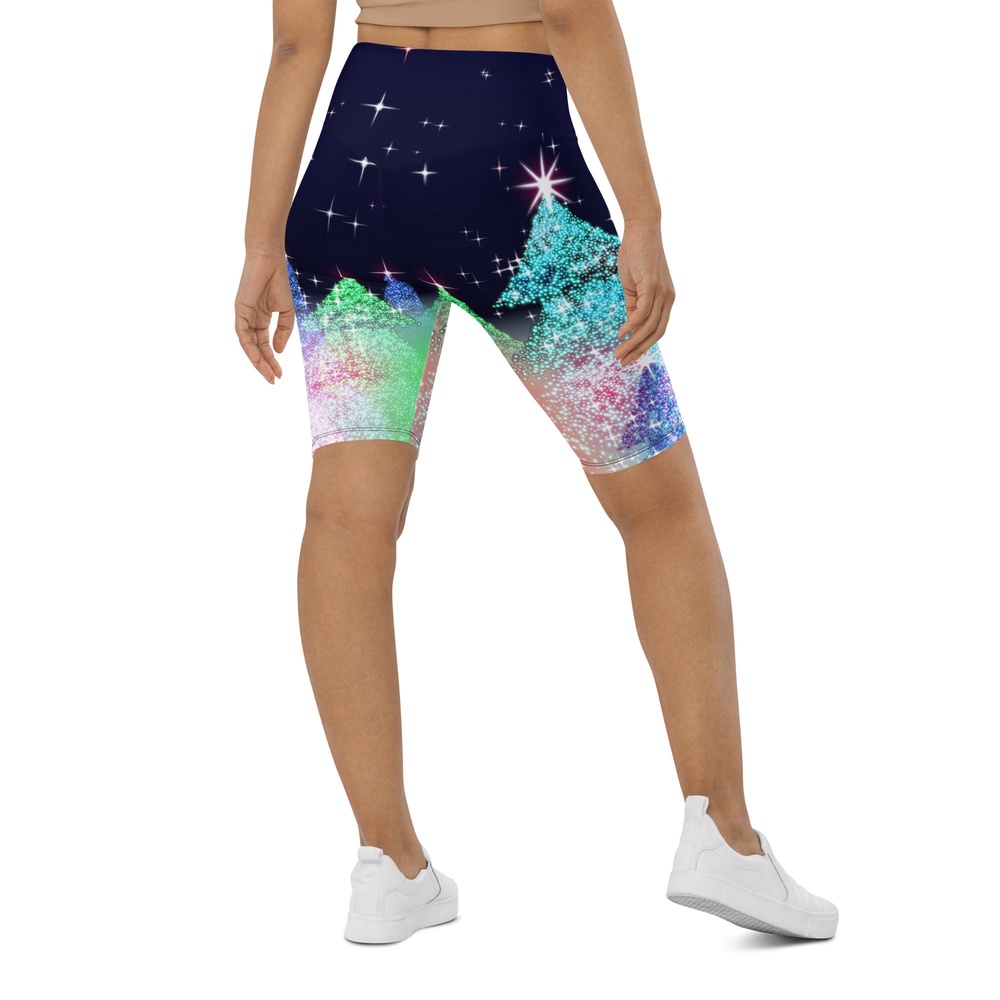 Shimmery Christmas Tree Print Biker Shorts, Biker Shorts For Mom, Shorts Mother’s Day, Mother Day Gift