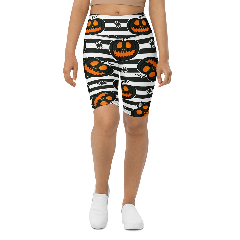 Striped Jack O’lanterns Biker Shorts, Biker Shorts For Mom, Shorts Mother’s Day, Mother Day Gift