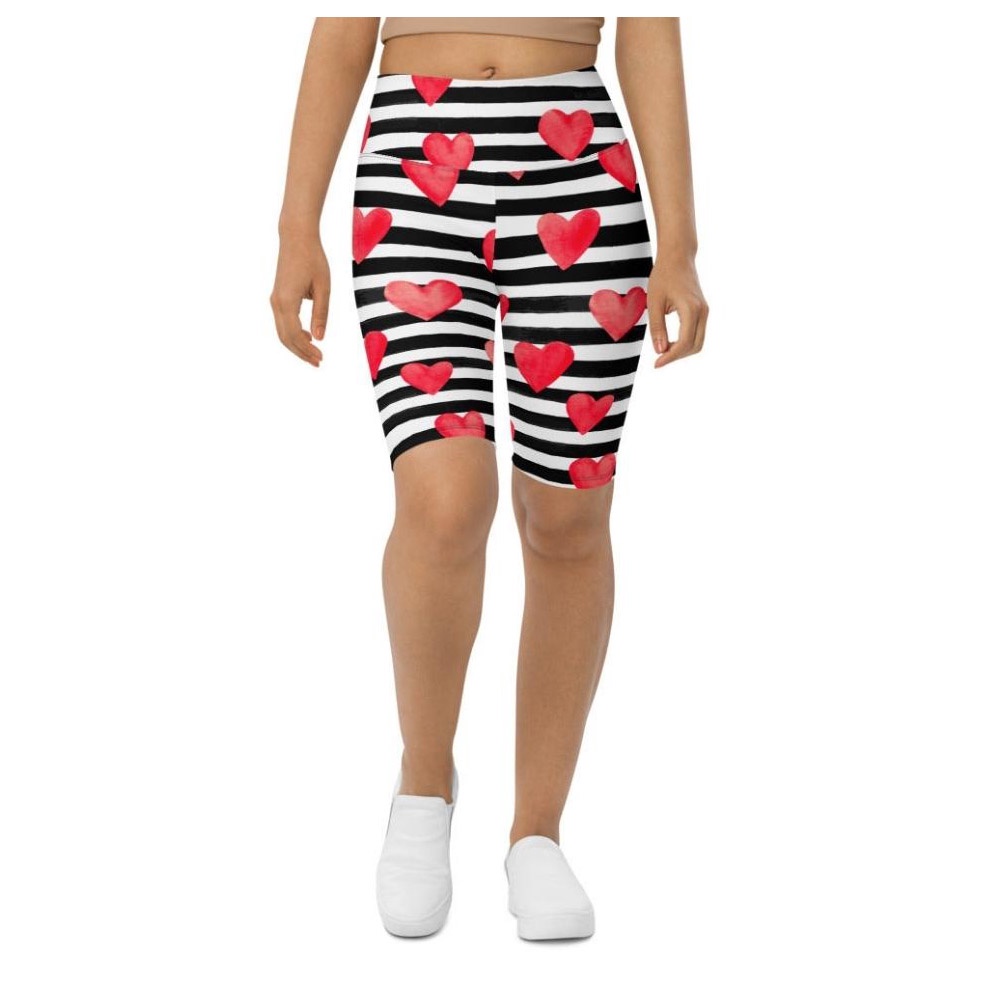 Stripes & Hearts Biker Shorts, Biker Shorts For Mom, Shorts Mother’s Day, Mother Day Gift