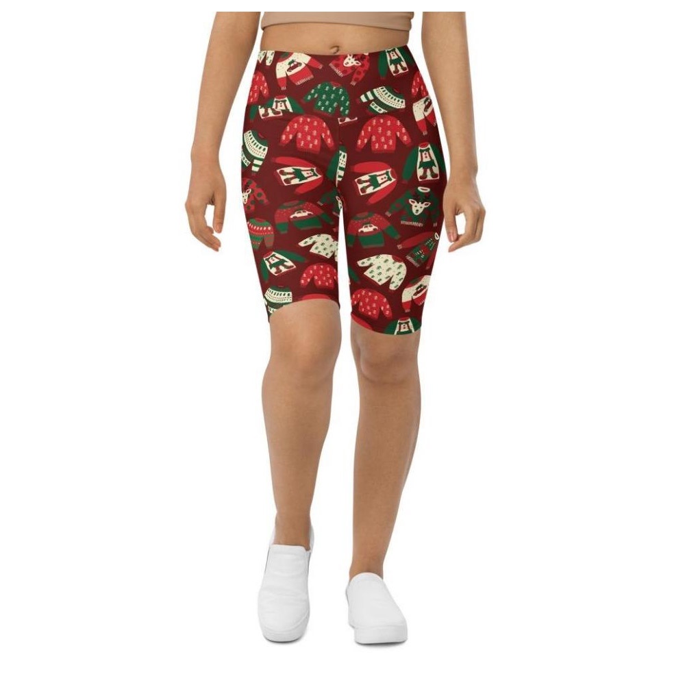 Ugly Christmas Sweater Pattern Biker Shorts, Biker Shorts For Mom, Shorts Mother’s Day, Mother Day Gift