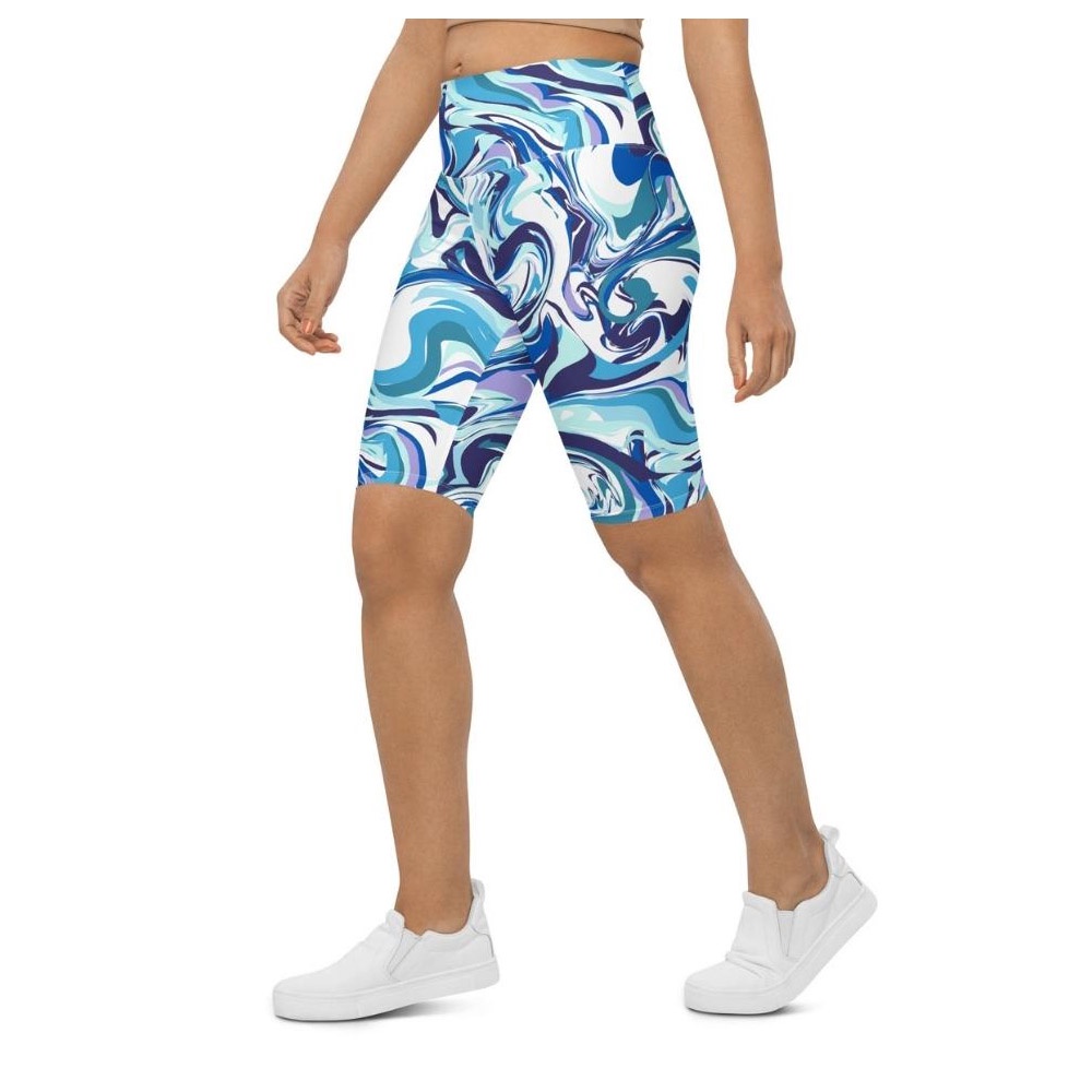 Vibrant Blue Marble Biker Shorts, Biker Shorts For Mom, Shorts Mother’s Day, Mother Day Gift