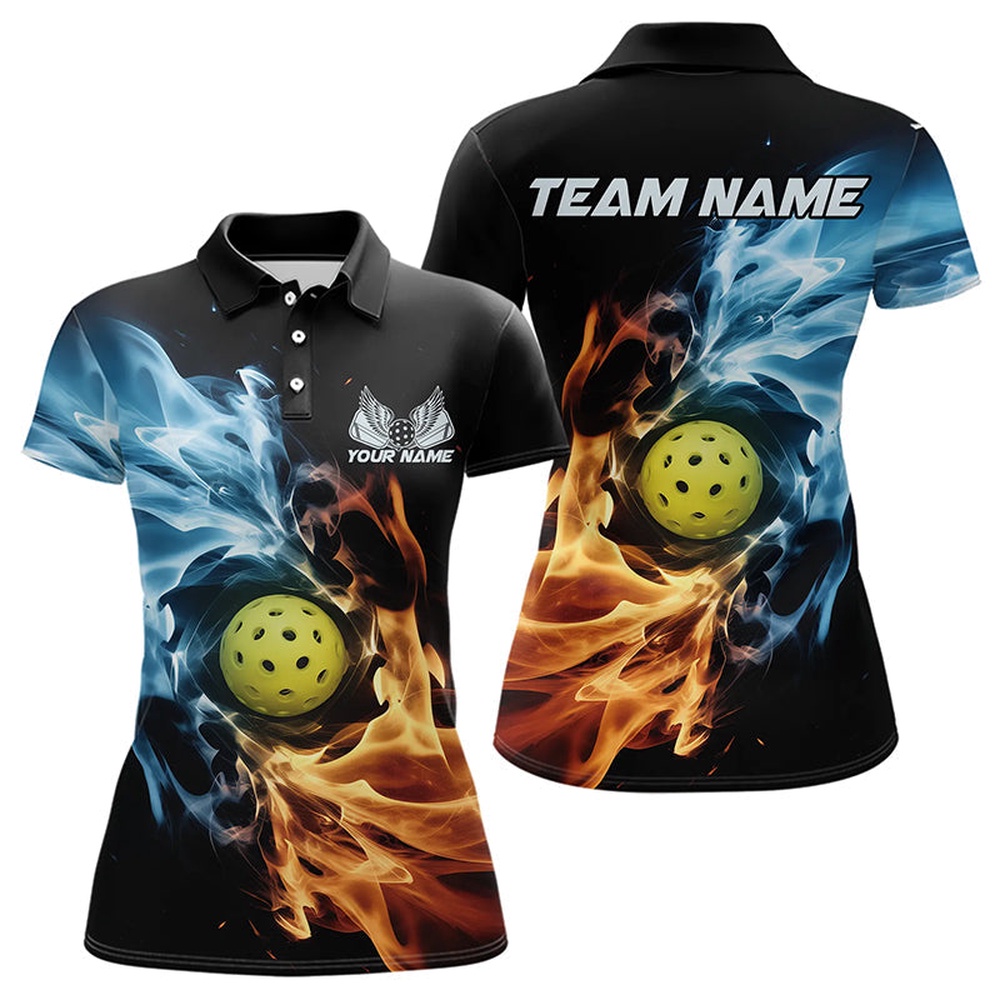 Water And Fire Custom Pickleball Polo Shirts For Women, Pickleball Team Pickleball Polo Shirts, Pickleball Polo Shirts