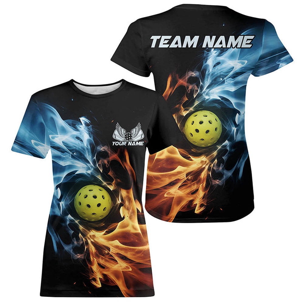 Water And Fire Custom Pickleball T-Shirts For Women, Pickleball Team Pickleball 3D TShirts