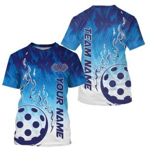 White And Blue Custom Flame Pickleball T-Shirts&hellip;