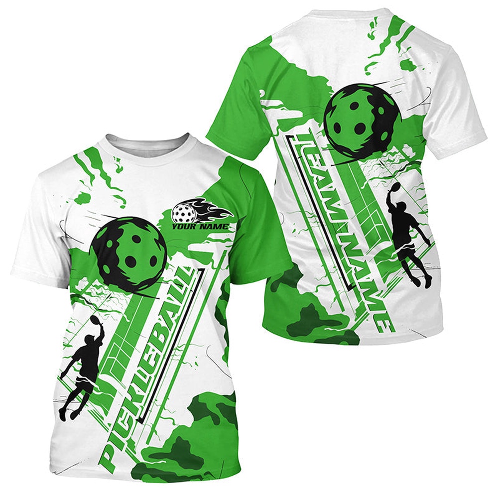 White And Green Custom Pickleball T-Shirts For Men, Pickleball Team Shirt Pickleball Tournament Outfit