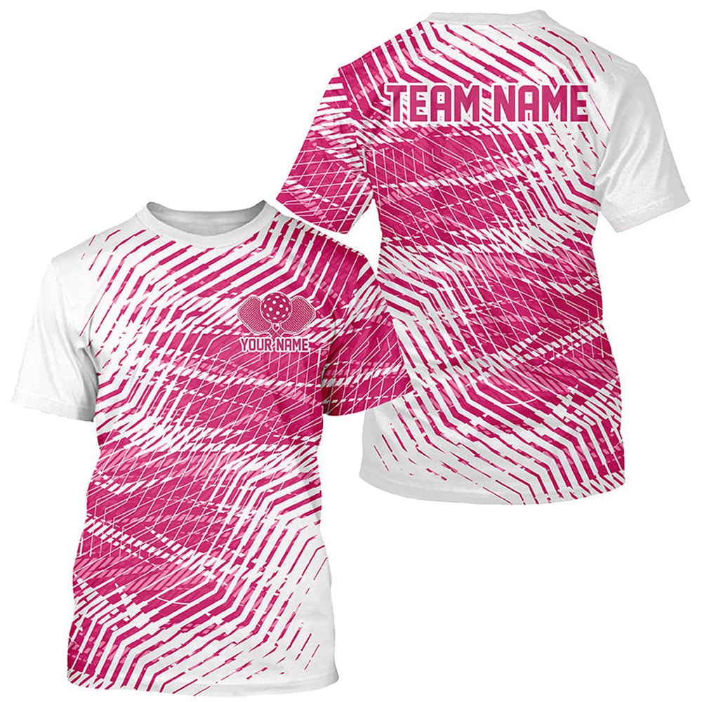 White And Pink Custom Pickleball T-Shirts For Men, Pickleball Team Shirt Pickleball Clothing