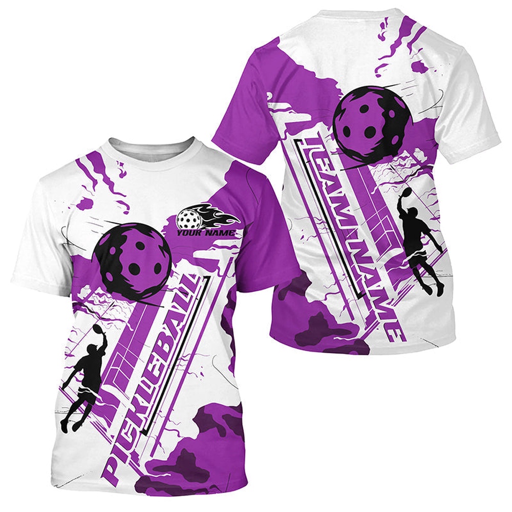 White And Purple Custom Pickleball T-Shirts For Men, Pickleball Team Shirt Pickleball Tournament Outfit