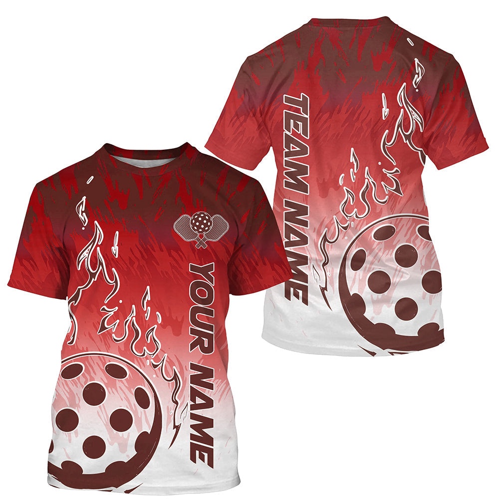 White And Red Custom Flame Pickleball T-Shirts For Men, Pickleball Team Shirt Pickleball Apparel