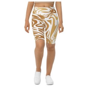 White & Gold Print Biker Shorts, Biker&hellip;