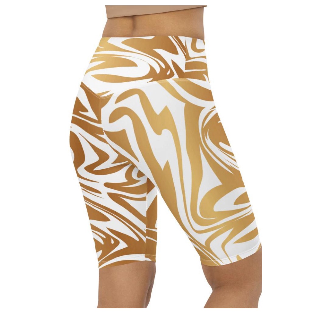 White & Gold Print Biker Shorts, Biker Shorts For Mom, Shorts Mother’s Day, Mother Day Gift