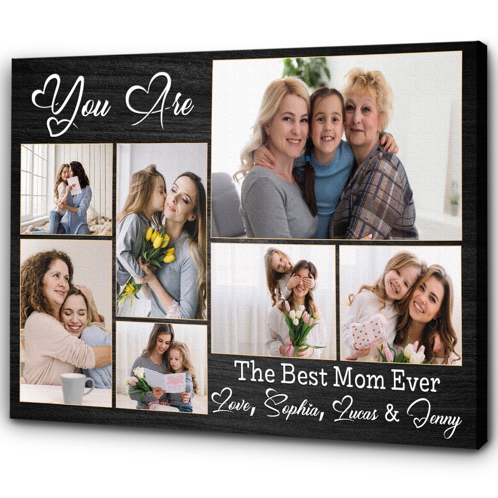 Best Mom Ever Personalized Canvas Photo Collage, Mom Grandma Mother’s Day Gift Birthday Christmas, Wall Art Poster Canvas For Mom