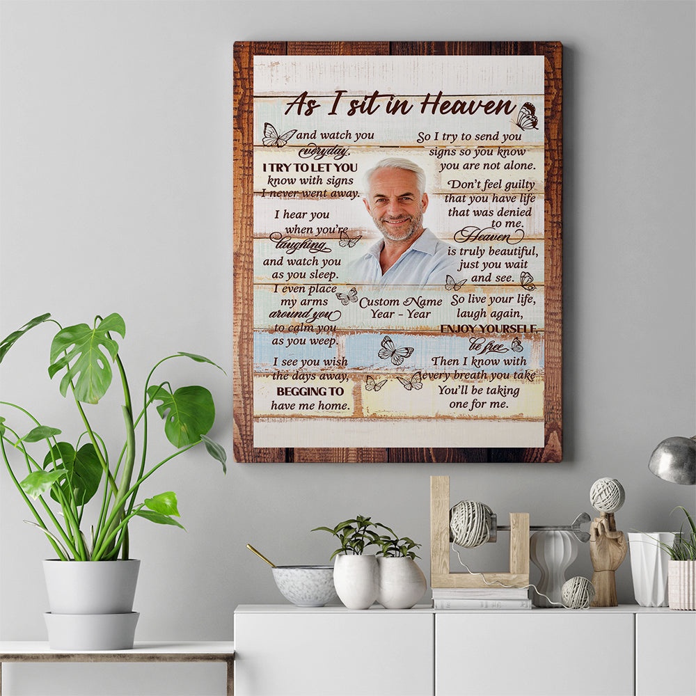 Custom Name Remembrance Canvas, As I Sit In Heaven, Memorial Sympathy Gift For Loss Loved Ones, Wall Art Poster Canvas For Mom