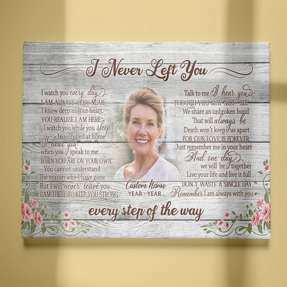 Custom Remembrance Canvas, I Never Left You, Memorial Sympathy Gift For Loss Mom Dad Son Brother, Wall Art Poster Canvas For Mom Custom Remembrance Canvas, I Never Left You, Memorial Sympathy Gift For Loss Mom Dad Son Brother, Wall Art Poster Canvas For Mom