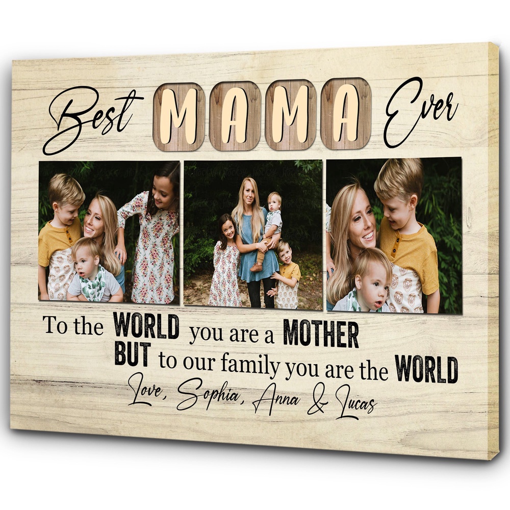 Personalized Mom Canvas, Best Mama Ever, Mother’s Day Thoughtful Gift Custom Photo Collage For Mom, Wall Art Poster Canvas For Mom