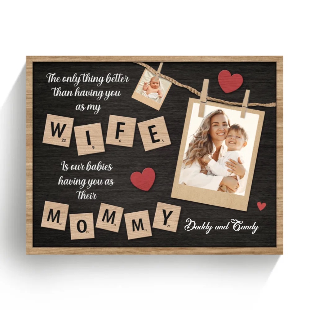 Wife And Mommy Custom Photo Collage Wall Art Poster Canvas, Personalized Canvas Mother’s Day Gifts For Mom