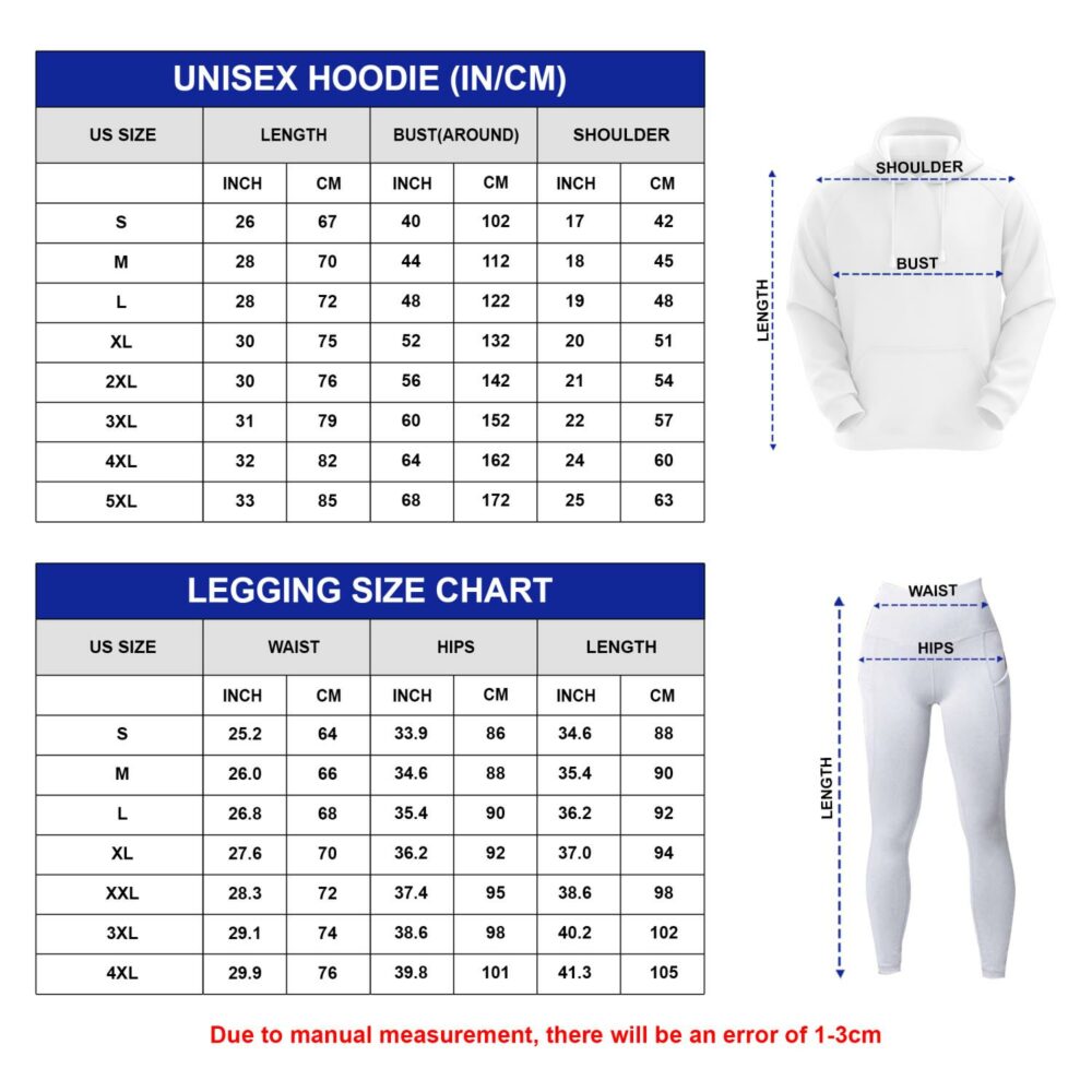 Hoodie Legging Set Size Chart