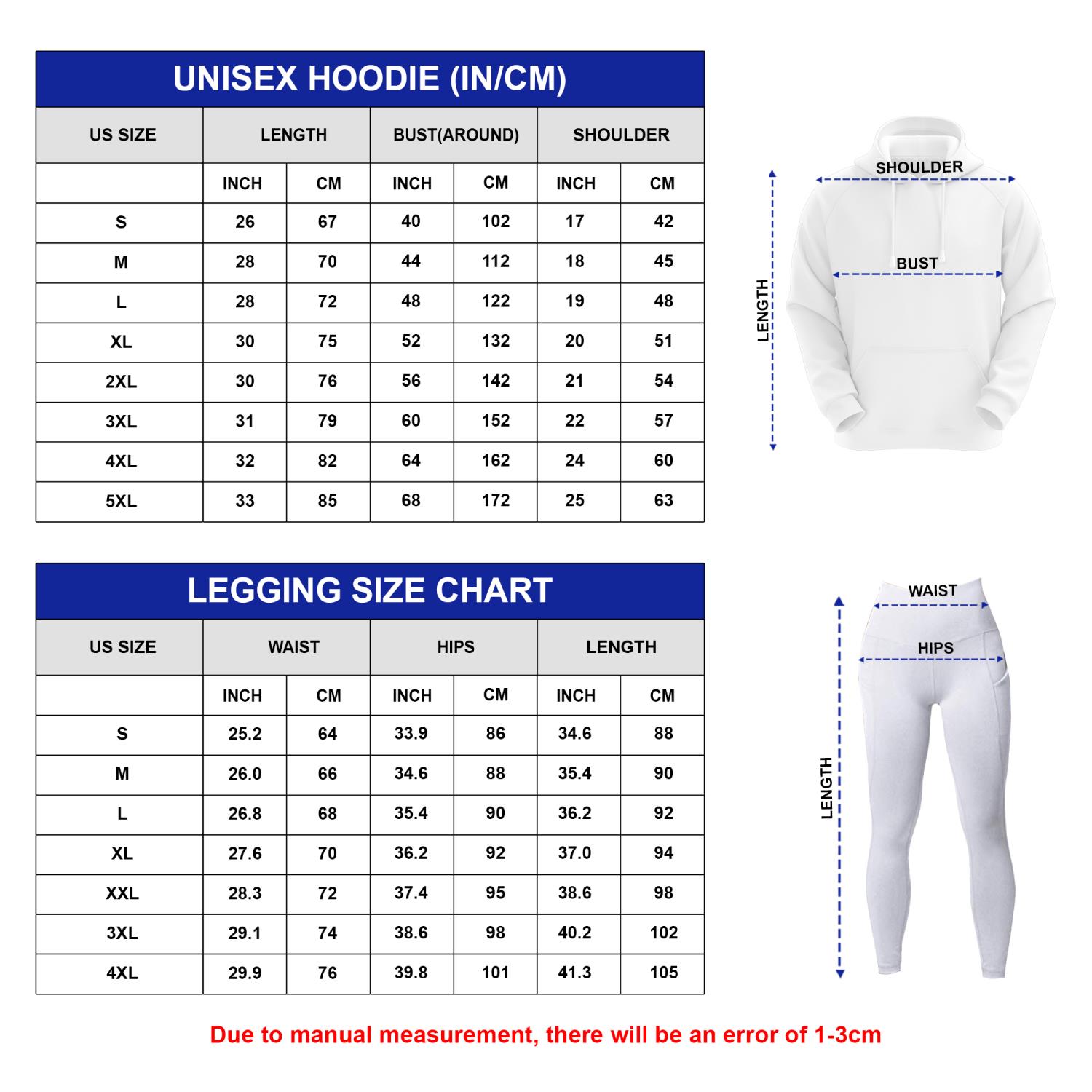 Hoodie Legging Set Size Chart