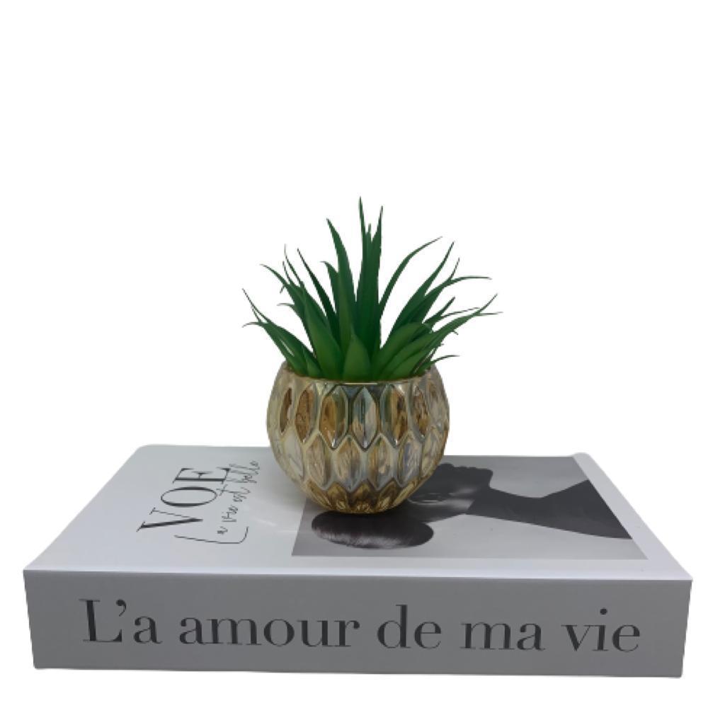 Conjunto decorativo livro L'a amour e vaso de cristal âmbar