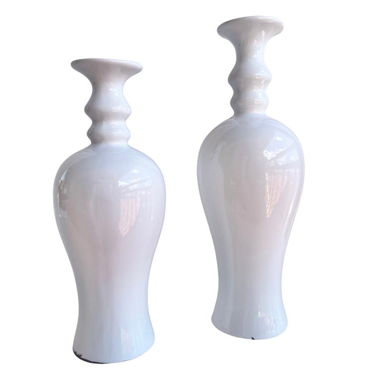 Dupla vaso garrafa branco brilho luxo em cerâmica trabalhado