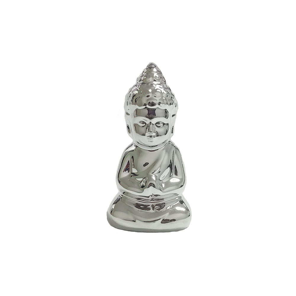 Enfeite em Cerâmica Buda Grande Prata - 9cm