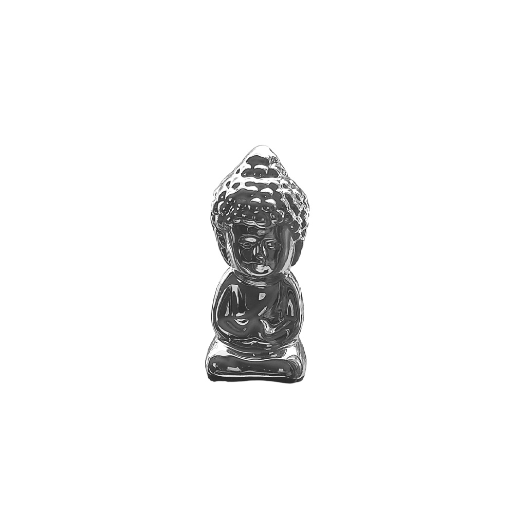 Enfeite em Cerâmica Buda Pequeno Prata - 7cm