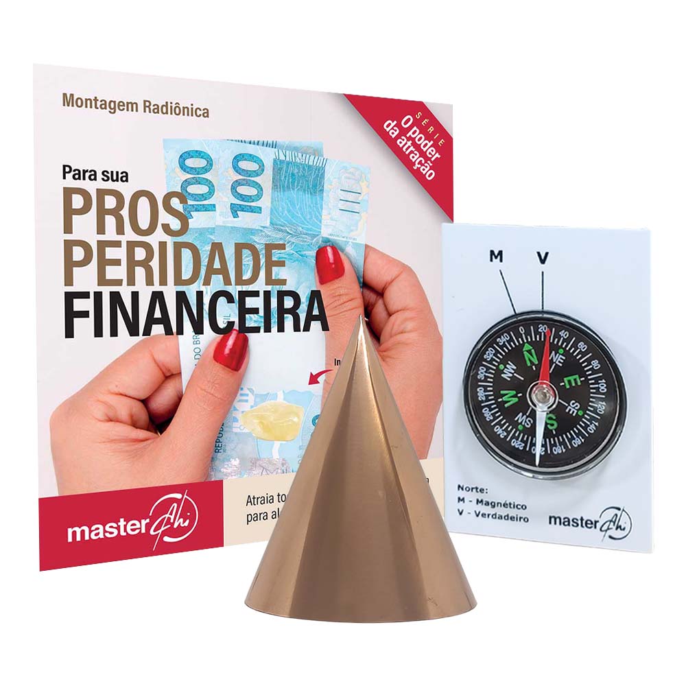 Kit Radiônico Prosperidade Financeira+Bússola+Cone de Cobre