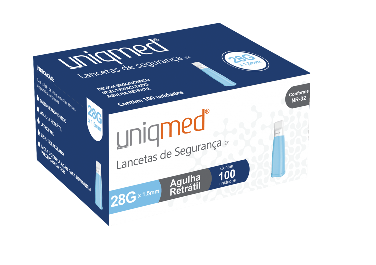 Lancetas de Segurança UNIQMED Caixa Com 100 Unidades