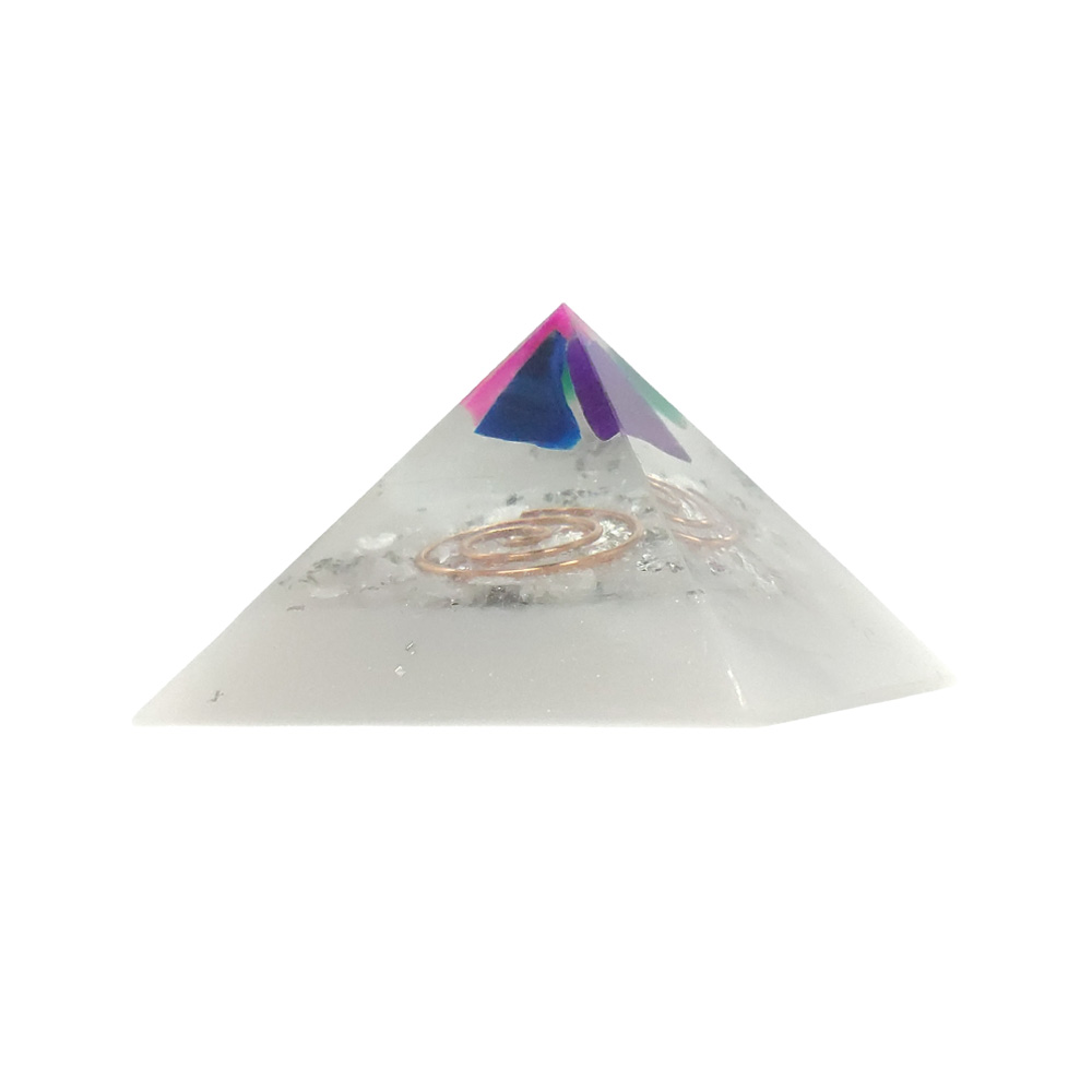Orgonite Pirâmide Branca com Ágatas Coloridas - Criatividade e Relacionamento
