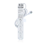Leviton® 5306M-1N7 Power Outlet Strip With Locking Cover, 125 VAC, 15 A, 6 Outlets, 7 ft L Cord, Surface Mount