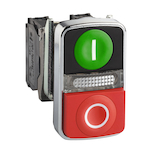 Schneider Electric Harmony™ Square D™ XB4BW73731G5 Complete Multiple Headed Illuminated Pushbutton, 22 mm, 1NC-1NO Contact, Flush/Spring Return Operator, Green/Red