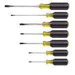 Klein® Cushion-Grip® 85076 Screwdriver Set, 7 Pieces, ASME Specified, Steel/Acetate, Polished Chrome