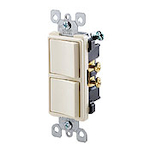Leviton® Decora® 5634-I 3-Way Dual Grounding Combination Switch, 15 A, 120/277 VAC, 1 Poles