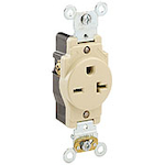 Leviton® 5461-W 1-Phase Heavy Duty Single Straight Blade Receptacle, 250 VAC, 20 A, 2 Poles, 3 Wires, White