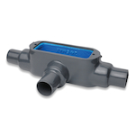 Ocal® OCAL-BLUE® T448-4X-G Type T Conduit Body With Cover, 1-1/4 in Hub, Form 8 Form, 25 cu-in Capacity, Iron, PVC Coated
