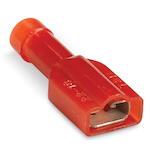Spec-Kon® KNF18-250FD-M Female Disconnect, 22 to 16 AWG Conductor, 0.25 in W x 0.032 in THK Tab, Long/Funnel Entry/Internal Serration Barrel, Brass/Copper, Red, Fully Insulated