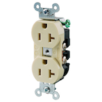 Wiring Device-Kellems Hubbell-PRO™ 5352AI 1-Phase Duplex Heavy Duty Self-Grounding Standard Traditional Screw Mount Straight Blade Receptacle, 125 VAC, 20 A, 2 Poles, 3 Wires, Ivory