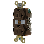 Wiring Device-Kellems HBL5362 1-Phase Duplex Extra Heavy Duty Self-Grounding Screw Mount Straight Blade Receptacle, 125 VAC, 20 A, 2 Poles, 3 Wires, Brown